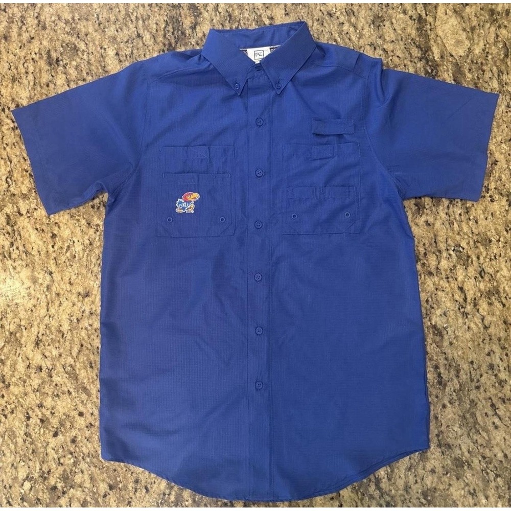 ProEdge Apparel Men’s Kansas Jayhawks Short Sleeve Button-Down Shirt Small